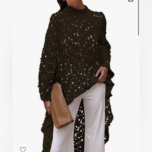 New! Women's Long Sleeve Round Neck High Low Asymmetrical Irregular Hem